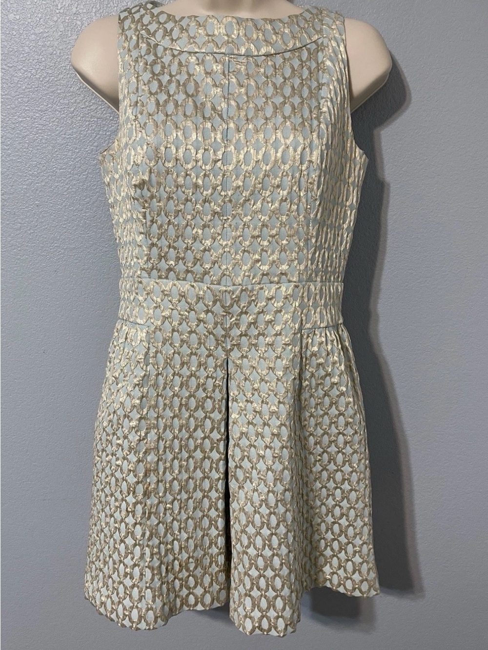 Lauren Ralph Lauren Gold Metallic Aqua Sleeveless Pleated Cocktail Dress Sz 6